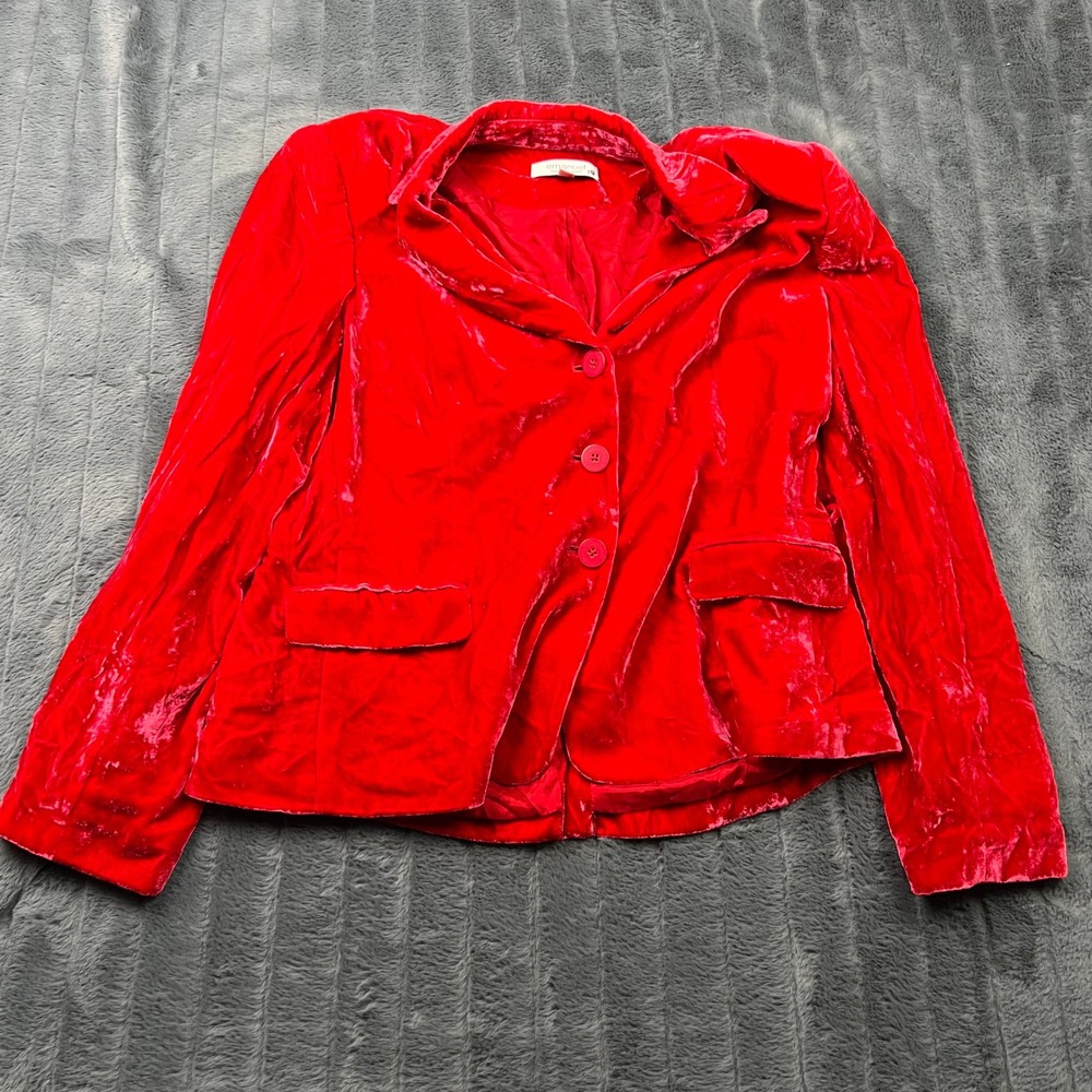 Emanuel Emanuel Ungaro Red Silk Blend Velvet Blazer Jacket Womens 16